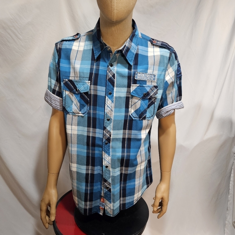 Rolling Paper NYC Clothing Skater Vintage Snap Short Sleeve Shirt Plaid XLarge